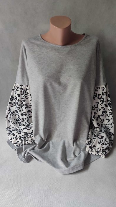 Bluza damska dresowa szara długi rękaw we wzory