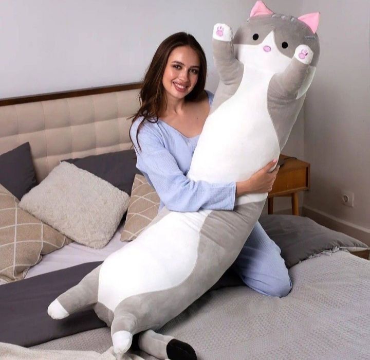 Мягкая игрушка подушка обнимашка длинный кот батон 110 см