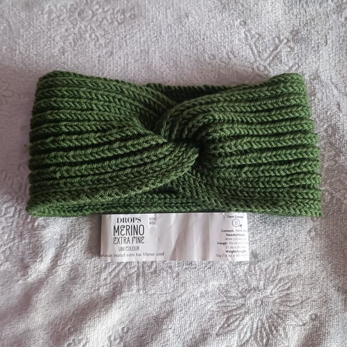 Opaska 100% Merino zielony liść
