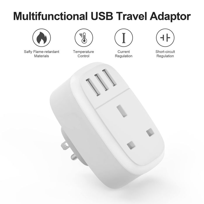 Wtyczka adaptera UK to USA, adapter podróżny z 3 portami USB