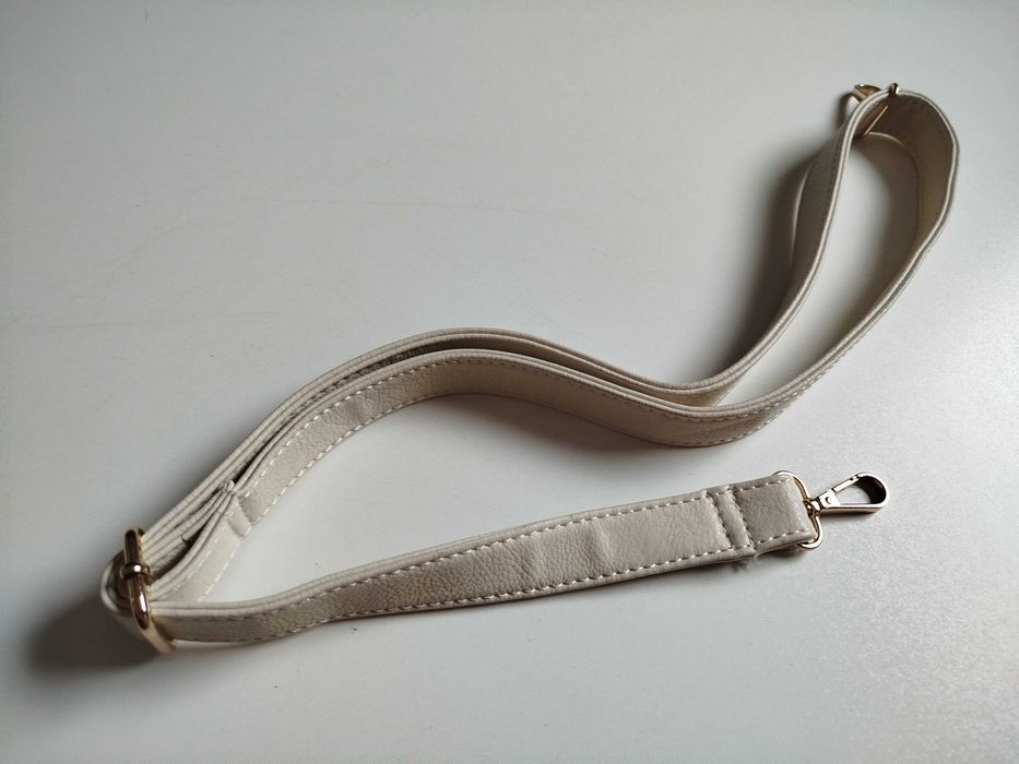Pasek do torebki listonoszki Kremowy/złote karabińczyki