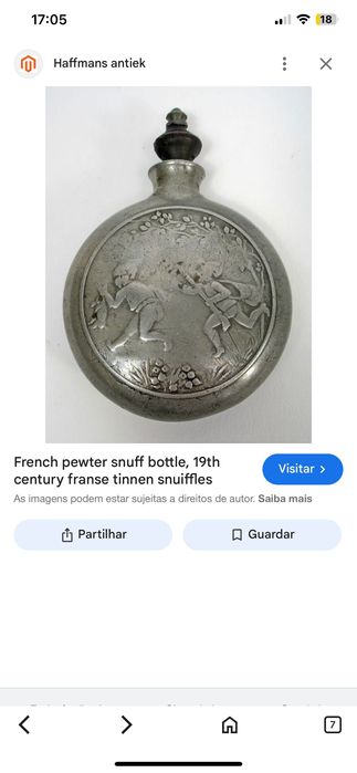 Snuff Bottle Frasco Rapé França séc XIX 6 cm