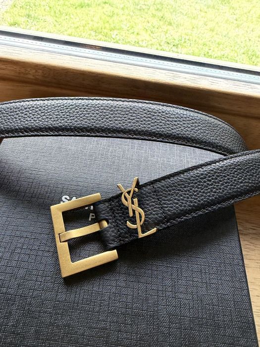 Ysl pasek Saint Laurent Cassandre Grained Leather Belt -90 cm