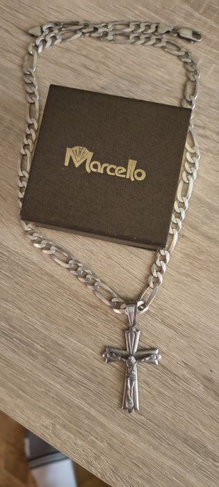 Łańcuszek Srebrny  Figaro 925 +krzyż i bransoletka