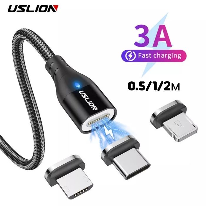 Магнитный кабель USLION быстрая зарядка xiaomi iphone samsung huawei
