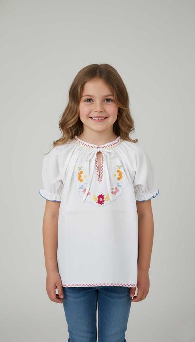 Blusa de criança c/ bordado de Viana feito à mão