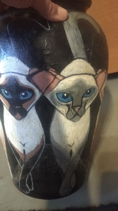 Напольная ваза Коты керамика ручная роспись