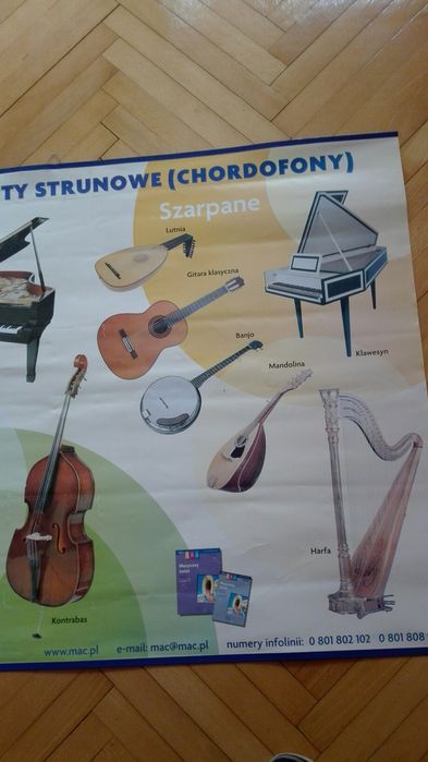 Tablica edukacyjna dwustronna "Instrumenty strunowe", "Instrumenty dęt