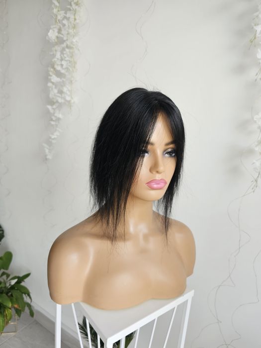 Tupet topper z włosów naturalnych Zoe ręcznie tkany imitacja skóry