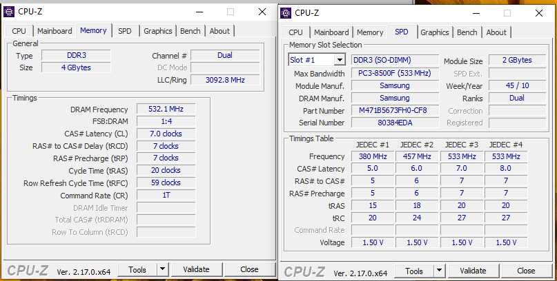 Pamięć RAM SAMSUNG 2x2GB 1066 MHz M471B5673FHO-CF8 (DDR3, PC3-8500S)