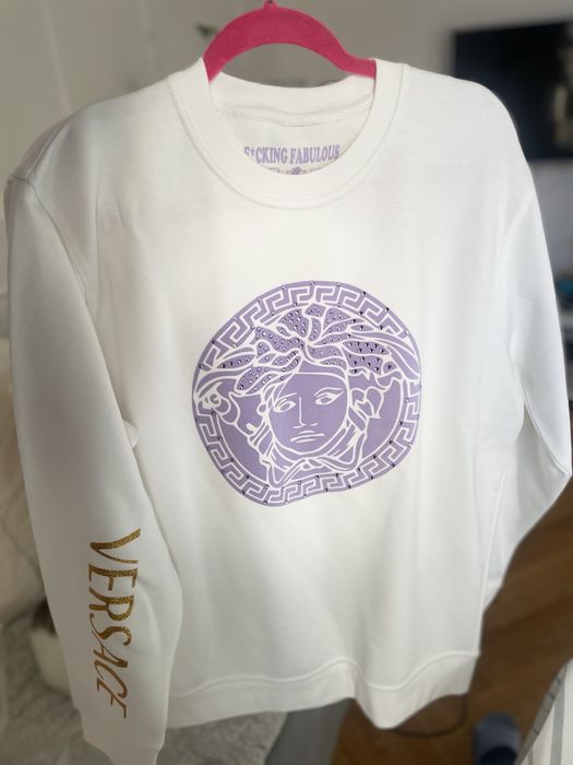 Biała bluza oversized S/M/L premium meduza fiolet