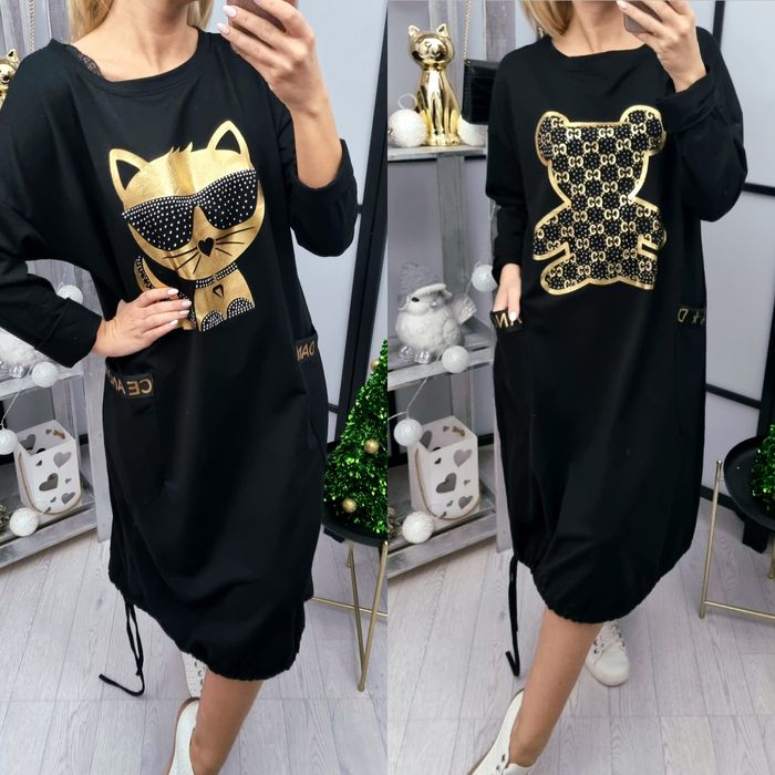 Sukienka z kotem lub misiem- M L XL i 2xl