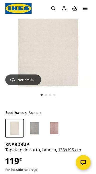 Tapete pelo curto, branco, 133x195 cm