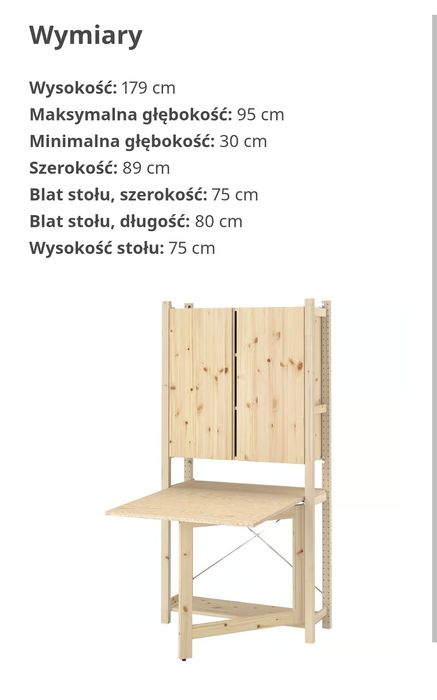 Szafa regał z biurkiem drewniana sosnowa Ikea IVAR
