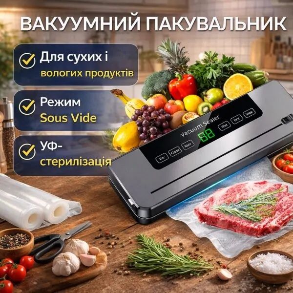 Вакуумний пакувальник з сенсорним дисплеєм+пакети