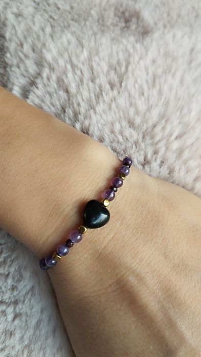 Bransoletka z kamieni naturalnych ametyst onyks