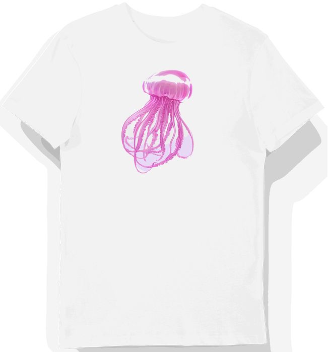 Koszulka męska biała z motywem różowej meduzy w delikatnym blasku 3XL