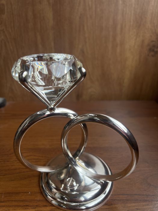 Весільний свічник Каблучка с діамантом 16х16 см метал скло