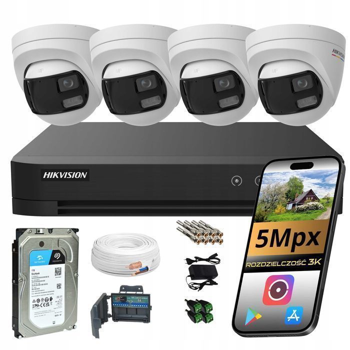 Zestaw monitoring Hikvision 4 kamery AI dysk 1TB dom firma plac park