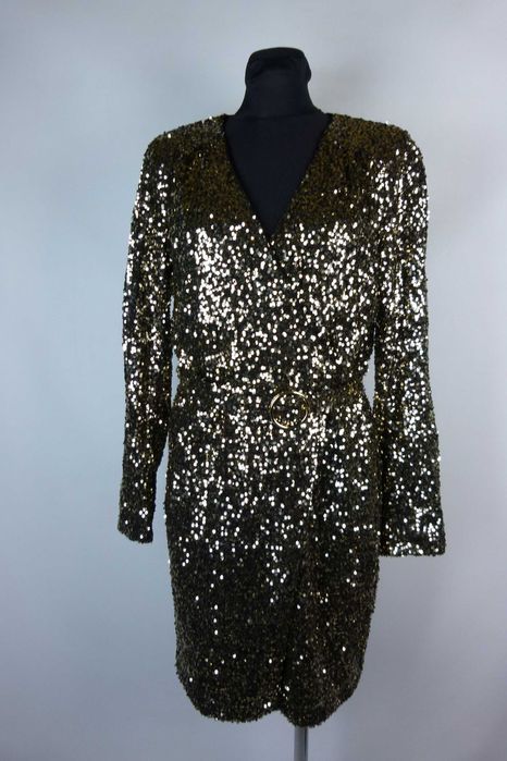 Pinko cekinowa kopertowa sukienka przed kolano z metką 14 / 40