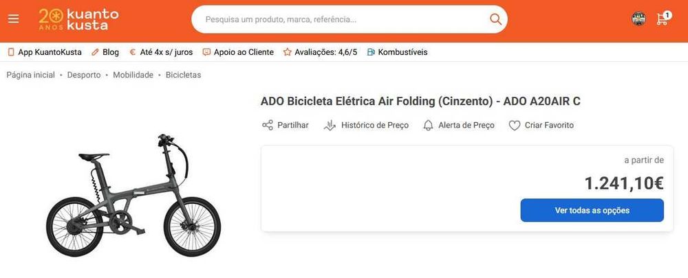 [SELADO]Bicicleta Elétrica Dobrável ADO A20 Air (Marfim)[1240€na loja]