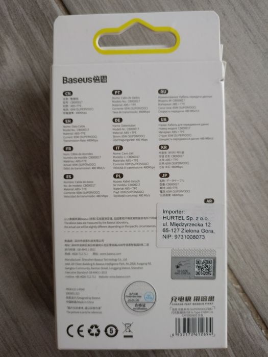 Kabel Baseus Supervooc 65W USB do USB-C