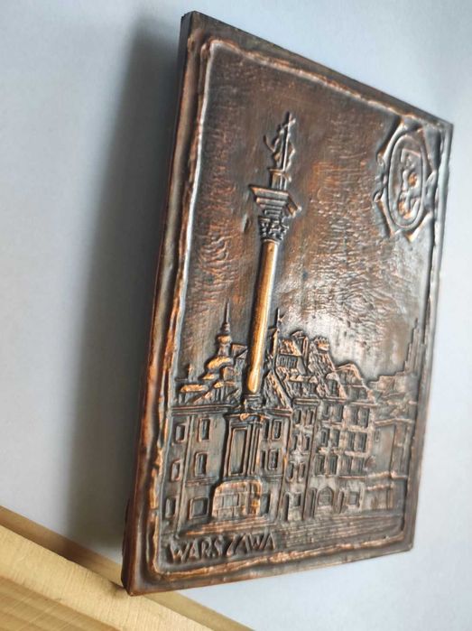zabytek płaskorzeźba miedź mosiądz kolekcjonerska kolumna zygmunta