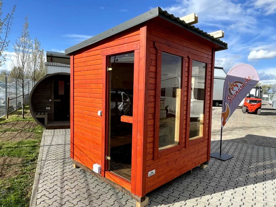 Sauna FIŃSKA sucha z drewna drewniana bania ogrodowa zewnętrzna na ogród na taras pod zadaszenie balkon 200cm z drewna Grubych desek na wpusty