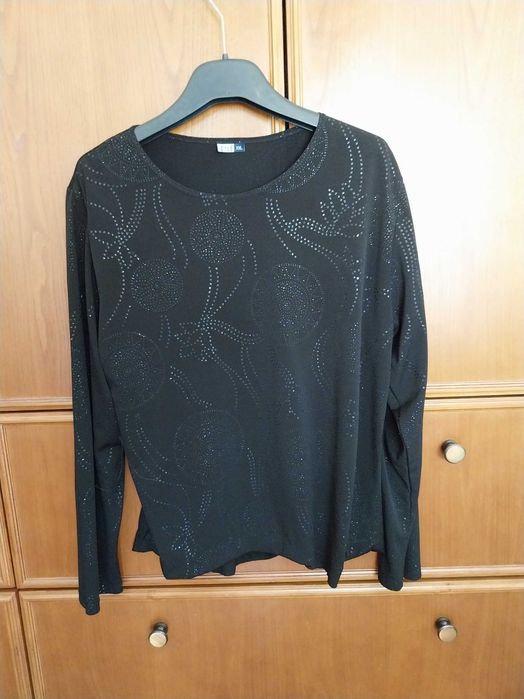 Camisola preta com estampado e efeito brilhante, XXL, TCO