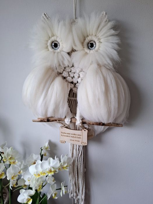 Makrama sowa puchacz rękodzieło na ścianę ozdoba ze sznurka I wełny
