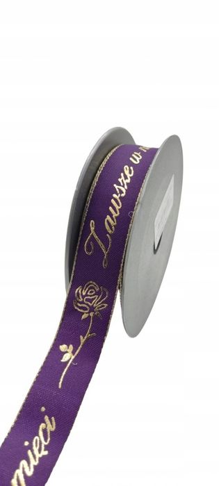 Wstążka TKANA Pogrzegowa 2,5CMx10M #1- FIOLET ZŁOTY