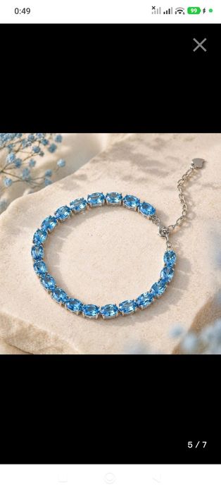Pulseira em Prata 925 com Topázios Azuis Naturais -Certificado ALGT-