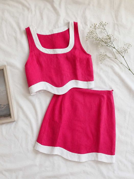 Conjunto Premium em Linho Fúcsia | Top Cropped + Saia - Vita Grace (NOVO)