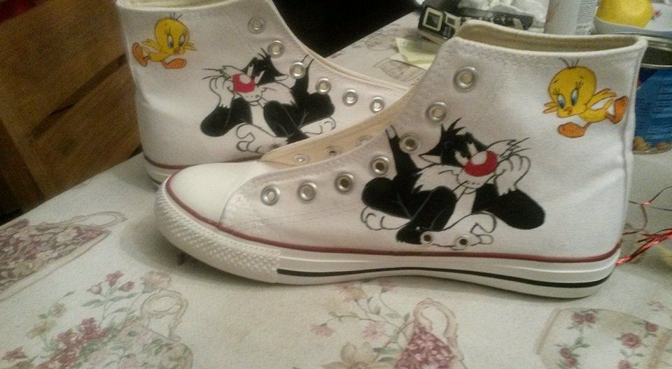trampki wysokie białe 36 LOONEY TUNES ręcznie malowane converse