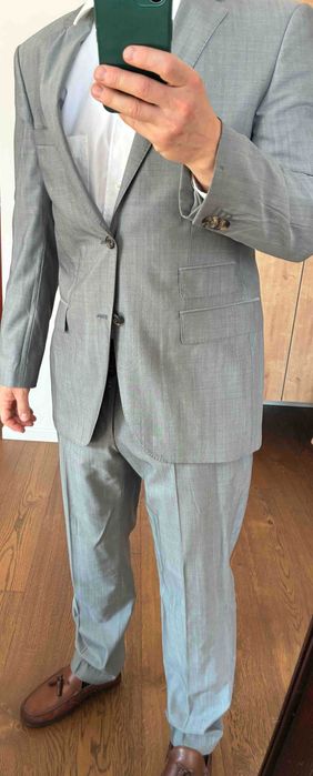 Szary garnitur HUGO BOSS wełna 100% GUABELLO Super 130's [Rozmiar 48]