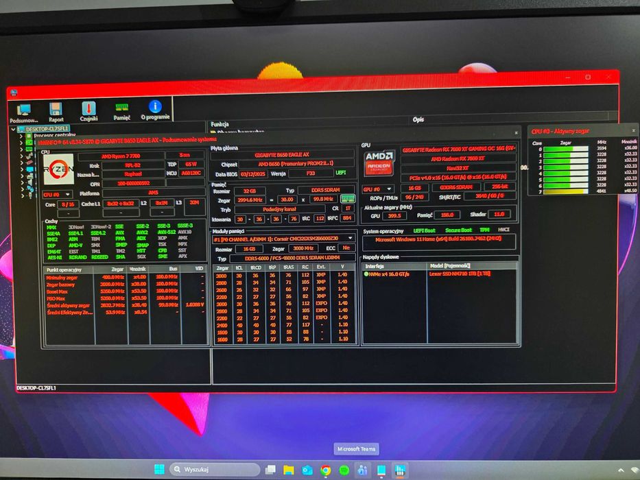 Wydajny PC do gier AM5 | Ryzen 7 7700 | RX 7800 XT 16GB | 32GB RAM DDR5 | Gwarancja