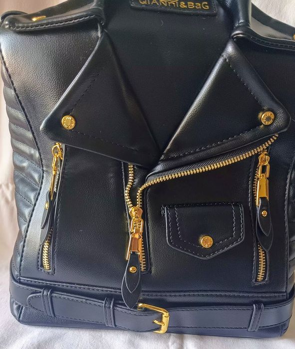 Designerski czarny plecak skórzany jak ramoneska