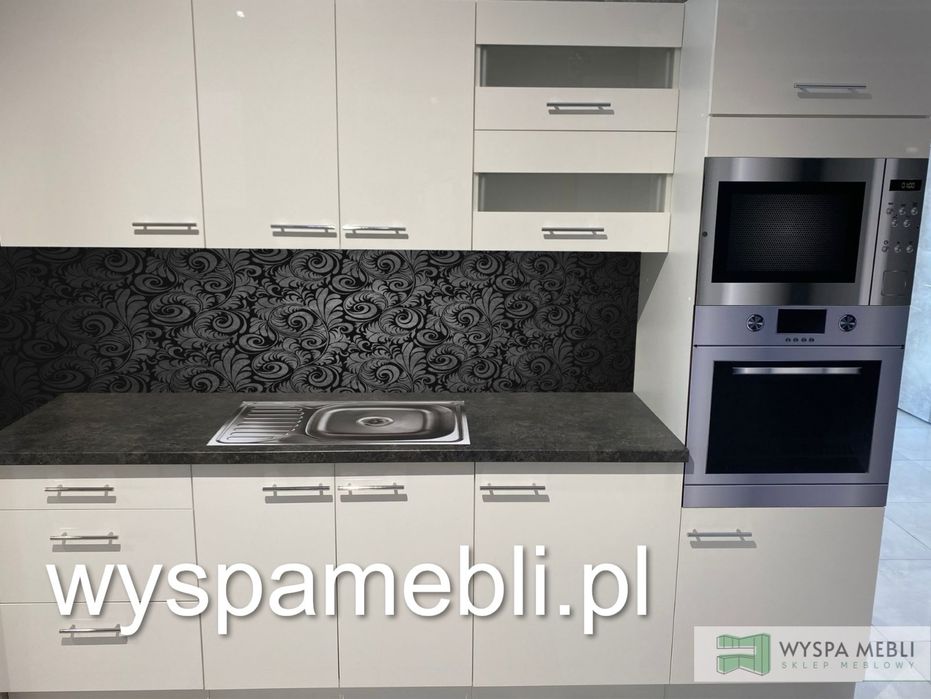 NOWY komplet zestaw mebli kuchennych 260cm biały szary połysk KUCHNIA