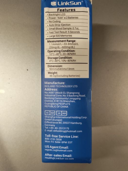 Glicossimetro/ Medidor de Glissémia LinkSun G-425-2V Novo  em embalagem selada