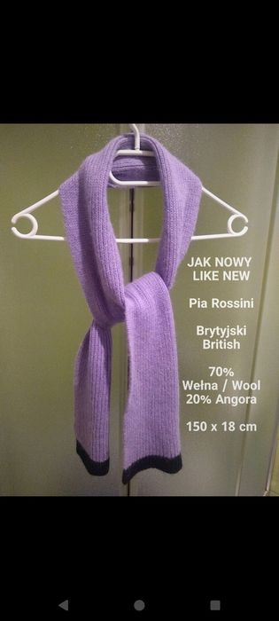 Pia Rossini  Brytyjski ciepły szal, 70% Wełna 20% Angora, 150 x 18 cm