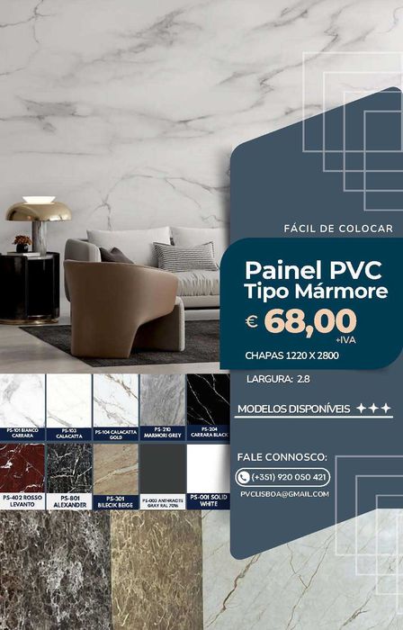 Painel PVC Imitação Mármore 1220x2800 - Revestimento parede