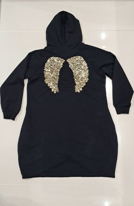 Bluza z kapturem cekiny oversize longsleeve