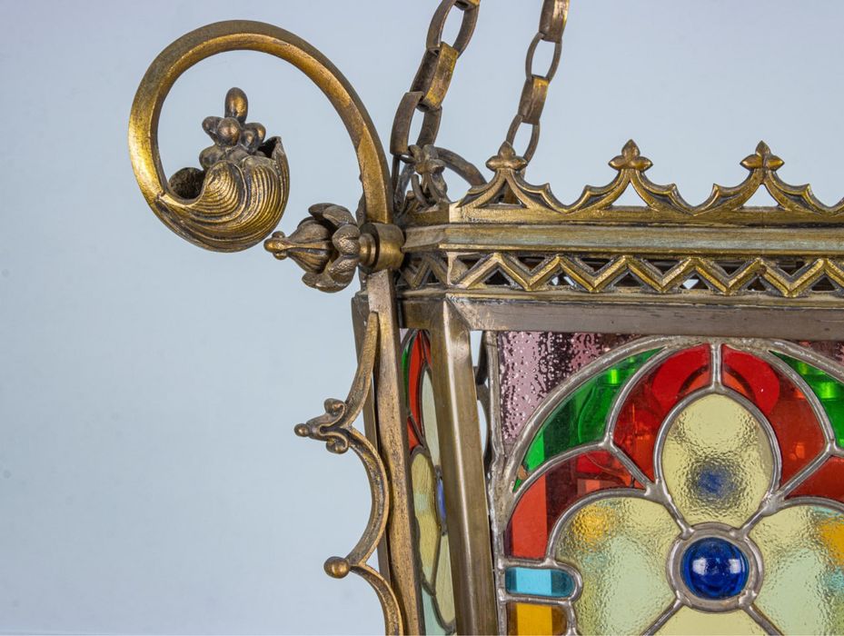 Антикварний бронзовий ліхтар з вітражами