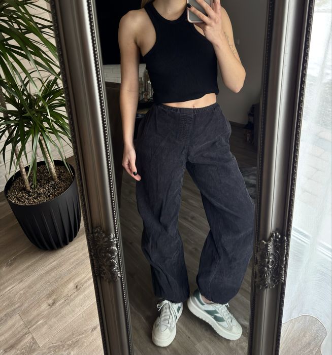 Spodnie cargo sztruksowe ściągacze szare