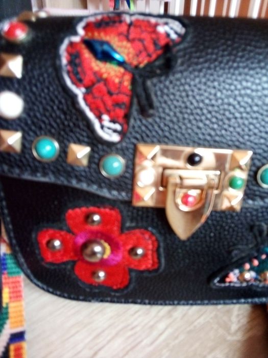 Torebka damska naszywki haft dżety