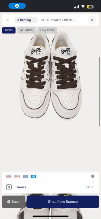 Кросовки бейп Aape A Bathing Ape - SK8 STA White / Black Low Top Sneakers 42 сайз