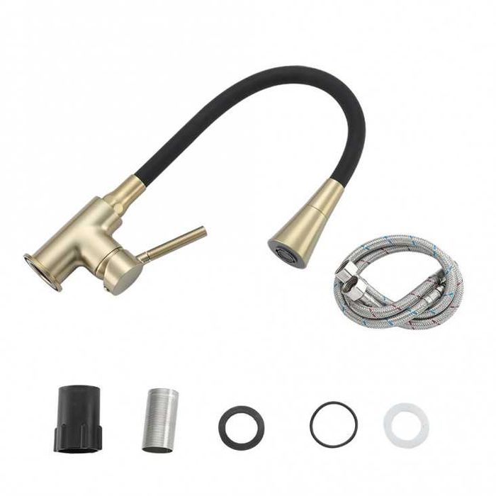 Змішувач кухонний DayOne з висувним шлангом золотистий