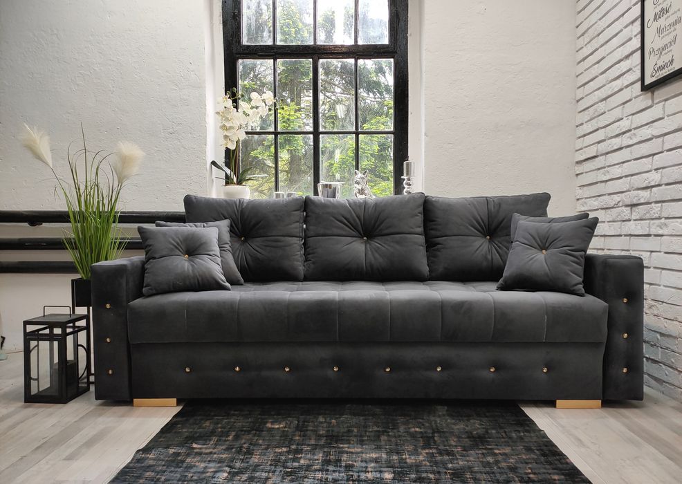 Kanapa Sofa Samara glamour  rozkładana welur sprężyny
