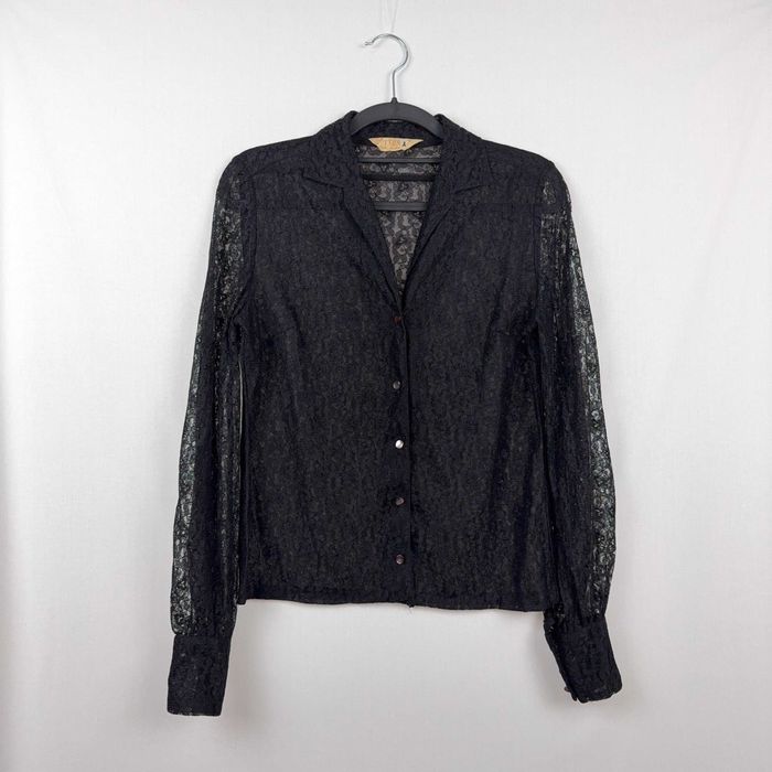 Blusa Tern De Luxe de Renda Preta Transparente S/XS Vintage