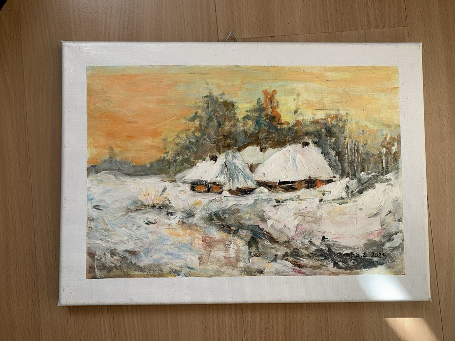 Obrazek malowany na płótnie zima 25 cm x 35 cm